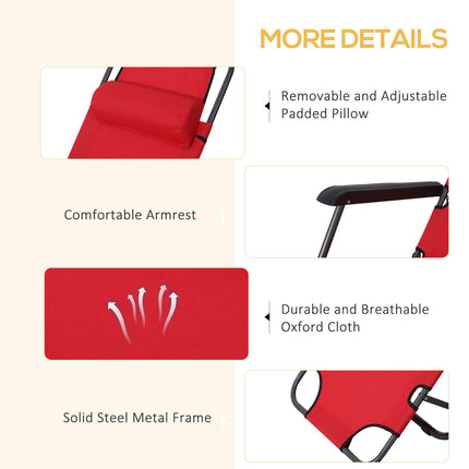 2 Pieces Foldable Outdoor Sun Loungers with Adjustable Back and Pillow - Red