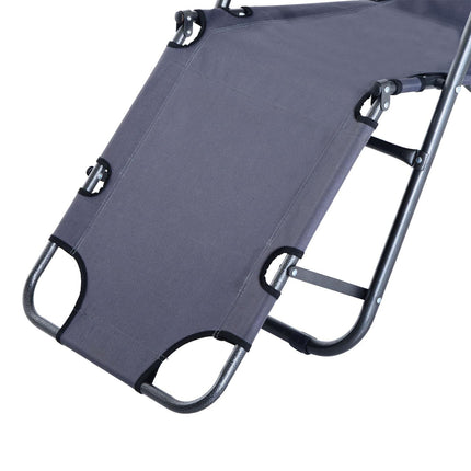 Set of 2 Foldable Steel Frame Adjustable Sun Loungers - Grey