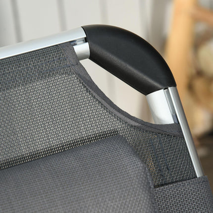 2 Pieces Foldable Aluminium Sun Lounger with Pillow, 5-Level Adjustable Recliner Camping Bed Cot - Grey