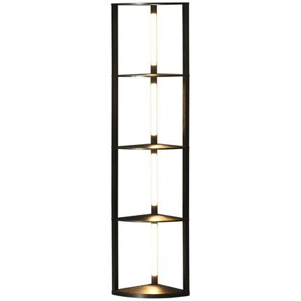 Modern Corner Floor Lamp with Dimmable Warm White LED and Shelves, Tall Standing - Black