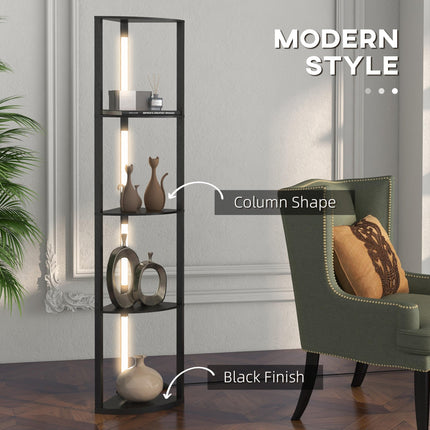 Modern Corner Floor Lamp with Dimmable Warm White LED and Shelves, Tall Standing - Black