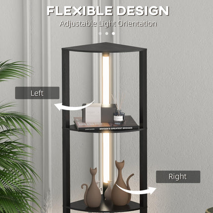 Modern Corner Floor Lamp with Dimmable Warm White LED and Shelves, Tall Standing - Black
