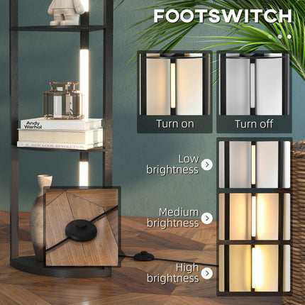 Modern Corner Floor Lamp with Dimmable Warm White LED and Shelves, Tall Standing - Black