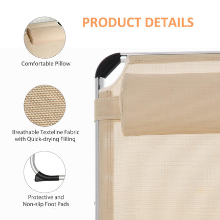 Set of 2 Foldable Adjustable Backrest Sun Loungers - Khaki