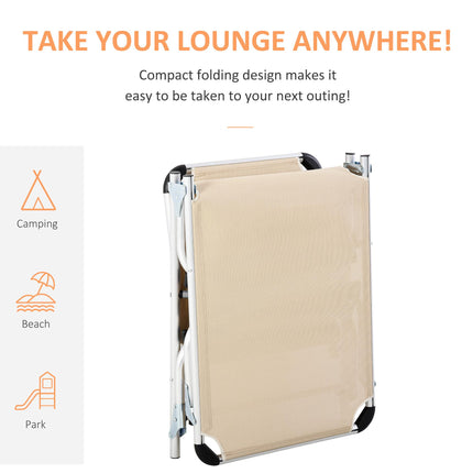Set of 2 Foldable Adjustable Backrest Sun Loungers - Khaki