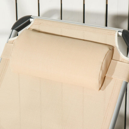 Set of 2 Foldable Adjustable Backrest Sun Loungers - Khaki