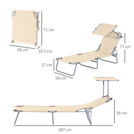 2-Piece Outdoor Foldable Sun Lounger Set with Adjustable Backrest & Removable Shade Canopy - Beige