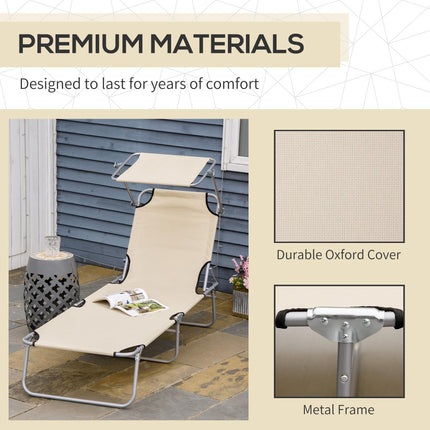2-Piece Outdoor Foldable Sun Lounger Set with Adjustable Backrest & Removable Shade Canopy - Beige