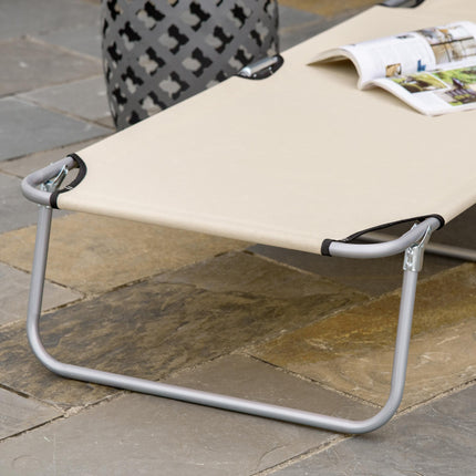 2-Piece Outdoor Foldable Sun Lounger Set with Adjustable Backrest & Removable Shade Canopy - Beige