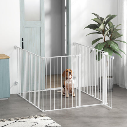 Foldable Metal Dog Playpen with Door for Indoor Outdoor Use 90H x 123L x 102Wcm - White