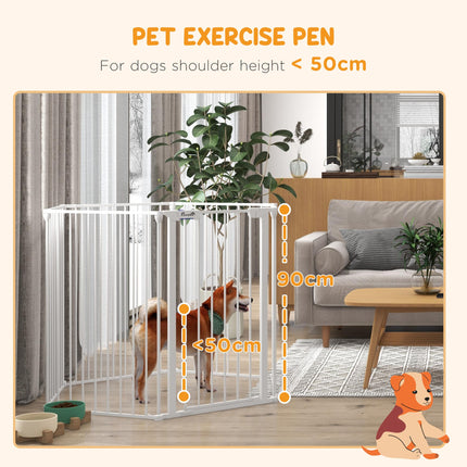 Foldable Metal Dog Playpen with Door for Indoor Outdoor Use 90H x 123L x 102Wcm - White