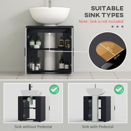 Space Saving Pedestal Sink Cabinet with Double Doors and Adjustable Shelf - Light Grey