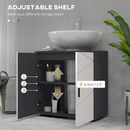 Space Saving Pedestal Sink Cabinet with Double Doors and Adjustable Shelf - Light Grey