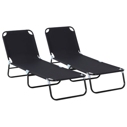 2-Piece Foldable Sun Lounger Set with 5-Position Adjustable Backrest - Black