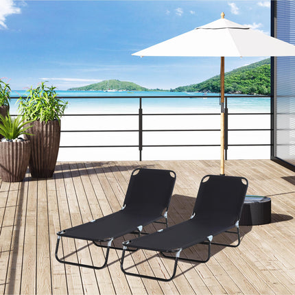 2-Piece Foldable Sun Lounger Set with 5-Position Adjustable Backrest - Black