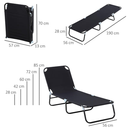 2-Piece Foldable Sun Lounger Set with 5-Position Adjustable Backrest - Black