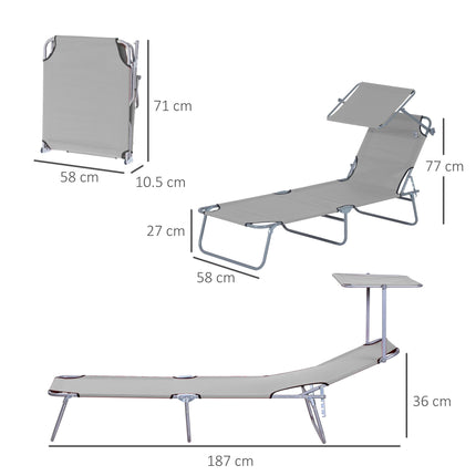 2-Pcs Outdoor Foldable Sun Lounger Set with Adjustable Backrest & Removable Shade Canopy - Light Grey