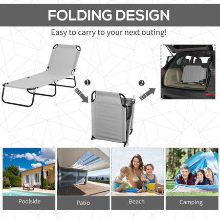 2-Pcs Outdoor Foldable Sun Lounger Set with Adjustable Backrest & Removable Shade Canopy - Light Grey