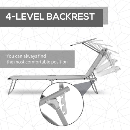 2-Pcs Outdoor Foldable Sun Lounger Set with Adjustable Backrest & Removable Shade Canopy - Light Grey