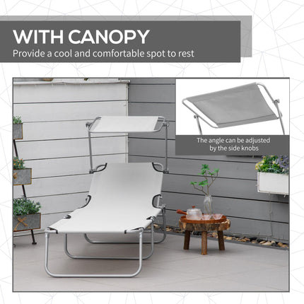 2-Pcs Outdoor Foldable Sun Lounger Set with Adjustable Backrest & Removable Shade Canopy - Light Grey