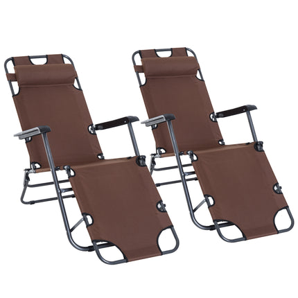 Set of 2 Foldable Outdoor Sun Loungers with Adjustable Back - Brown