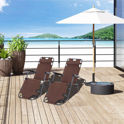 Set of 2 Foldable Outdoor Sun Loungers with Adjustable Back - Brown