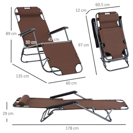 Set of 2 Foldable Outdoor Sun Loungers with Adjustable Back - Brown