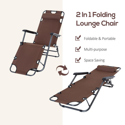 Set of 2 Foldable Outdoor Sun Loungers with Adjustable Back - Brown