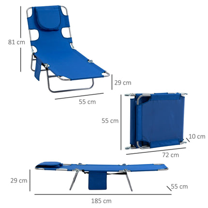 2-Piece Foldable Sun Lounger Set with 5-Level Adjustable Backrest, Reading Hole & Side Pocket - Blue