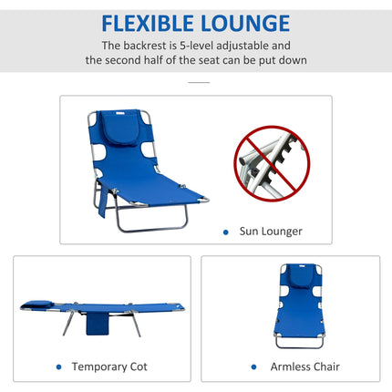 2-Piece Foldable Sun Lounger Set with 5-Level Adjustable Backrest, Reading Hole & Side Pocket - Blue