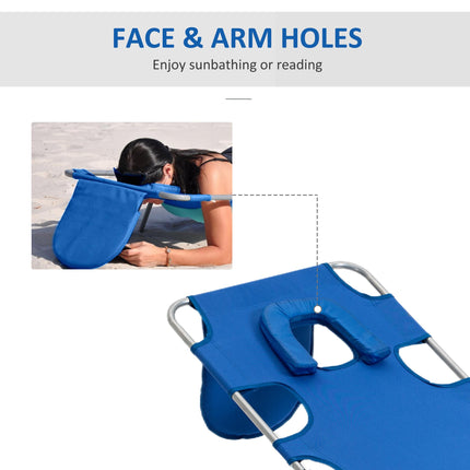 2-Piece Foldable Sun Lounger Set with 5-Level Adjustable Backrest, Reading Hole & Side Pocket - Blue