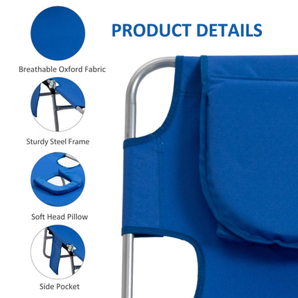 2-Piece Foldable Sun Lounger Set with 5-Level Adjustable Backrest, Reading Hole & Side Pocket - Blue