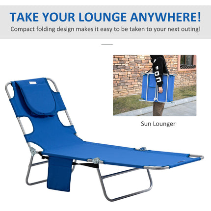 2-Piece Foldable Sun Lounger Set with 5-Level Adjustable Backrest, Reading Hole & Side Pocket - Blue