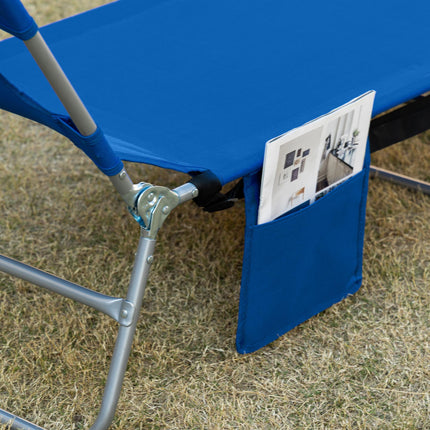 2-Piece Foldable Sun Lounger Set with 5-Level Adjustable Backrest, Reading Hole & Side Pocket - Blue