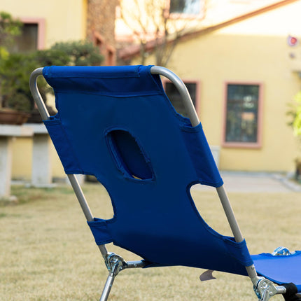 2-Piece Foldable Sun Lounger Set with 5-Level Adjustable Backrest, Reading Hole & Side Pocket - Blue