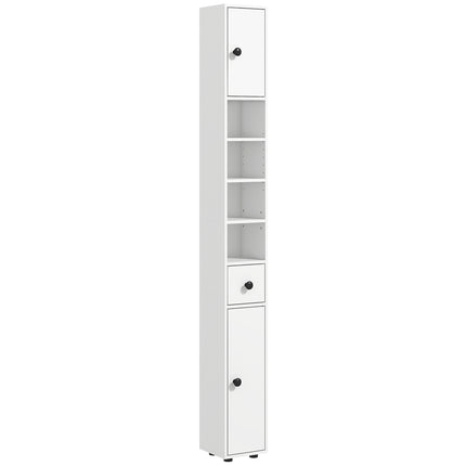 Slim 180cm Tall Bathroom Storage Cabinet with Open Shelves - White