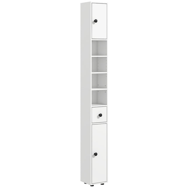 Slim 180cm Tall Bathroom Storage Cabinet with Open Shelves - White