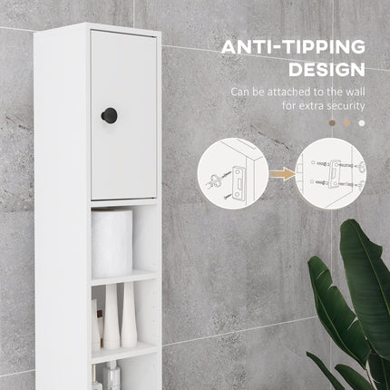 Slim 180cm Tall Bathroom Storage Cabinet with Open Shelves - White