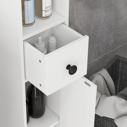 Slim 180cm Tall Bathroom Storage Cabinet with Open Shelves - White