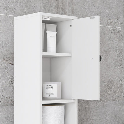 Slim 180cm Tall Bathroom Storage Cabinet with Open Shelves - White