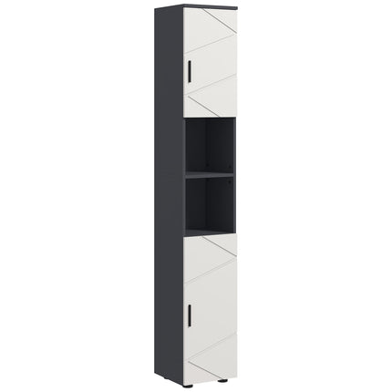 Narrow 183cm Tall Bathroom Storage Cabinet with Adjustable Shelves - Grey