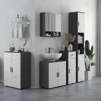 Narrow 183cm Tall Bathroom Storage Cabinet with Adjustable Shelves - Grey