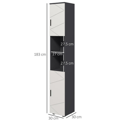 Narrow 183cm Tall Bathroom Storage Cabinet with Adjustable Shelves - Grey