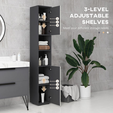 Narrow 183cm Tall Bathroom Storage Cabinet with Adjustable Shelves - Grey