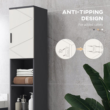 Narrow 183cm Tall Bathroom Storage Cabinet with Adjustable Shelves - Grey
