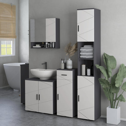 Narrow 183cm Tall Bathroom Storage Cabinet with Adjustable Shelves - Grey