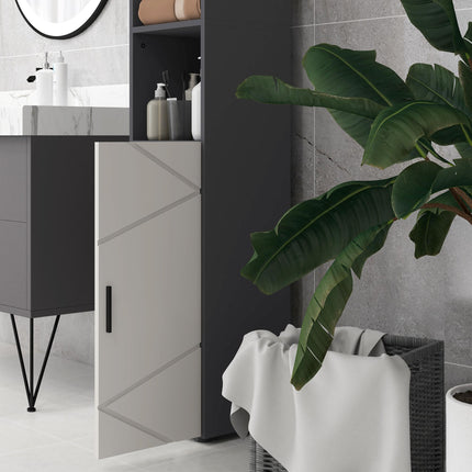 Narrow 183cm Tall Bathroom Storage Cabinet with Adjustable Shelves - Grey