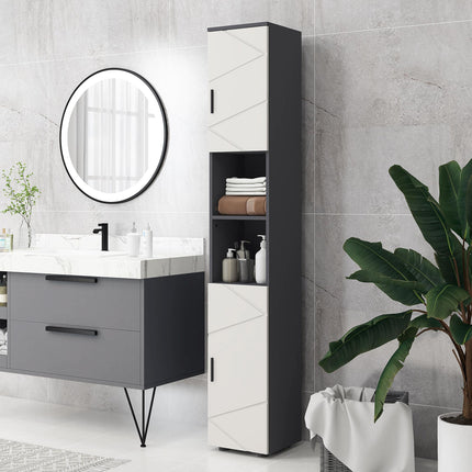 Narrow 183cm Tall Bathroom Storage Cabinet with Adjustable Shelves - Grey
