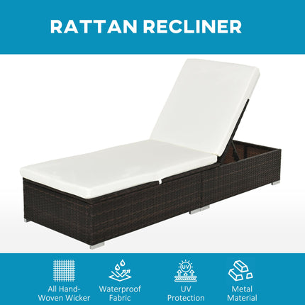 Set of 2 PE Rattan Outdoor Sun Loungers with Cushions - Brown