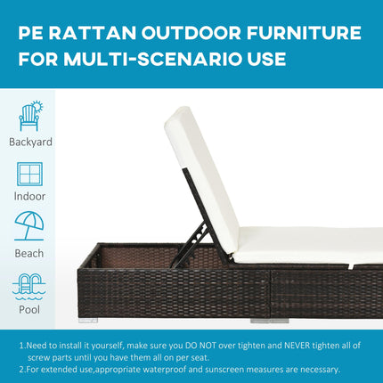 Set of 2 PE Rattan Outdoor Sun Loungers with Cushions - Brown